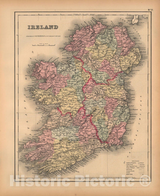 Historic Map : General Atlas (Of The World), Ireland 1857 , Vintage Wall Art