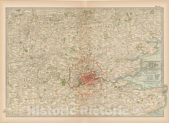 Historic Map : London 1914 , Century Atlas of the World, Vintage Wall Art