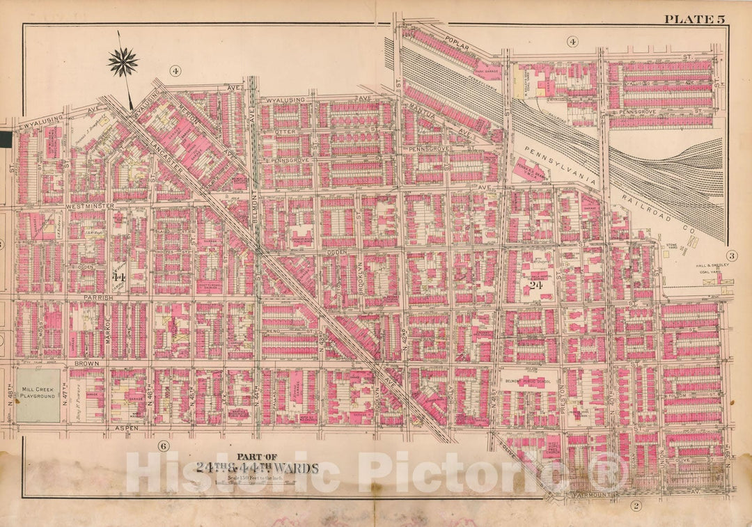 Historic Map : Atlas City of Philadelphia Wards 24,27,34,40,44&46 West Philadelphia, West Philadelphia 1927 Plate 005 , Vintage Wall Art