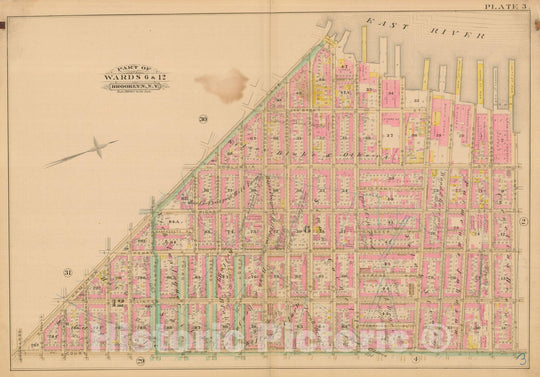 Historic Map : Robinson's Atlas City of Brooklyn, NY, Brooklyn 1886 Plate 003 , Vintage Wall Art