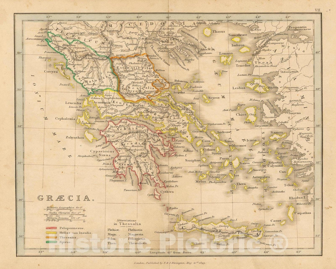 Historic Map : First Classical Atlas, Ancient Greece 1849 , Vintage Wall Art