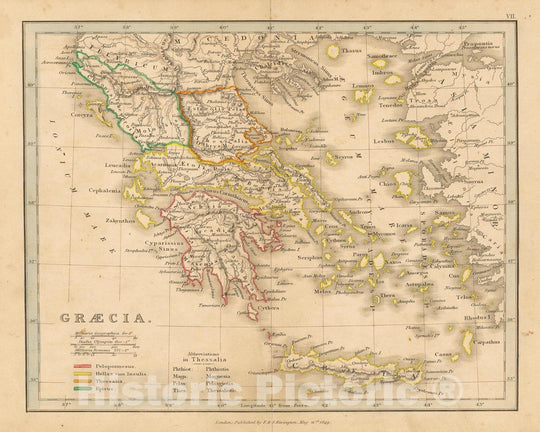 Historic Map : First Classical Atlas, Ancient Greece 1849 , Vintage Wall Art