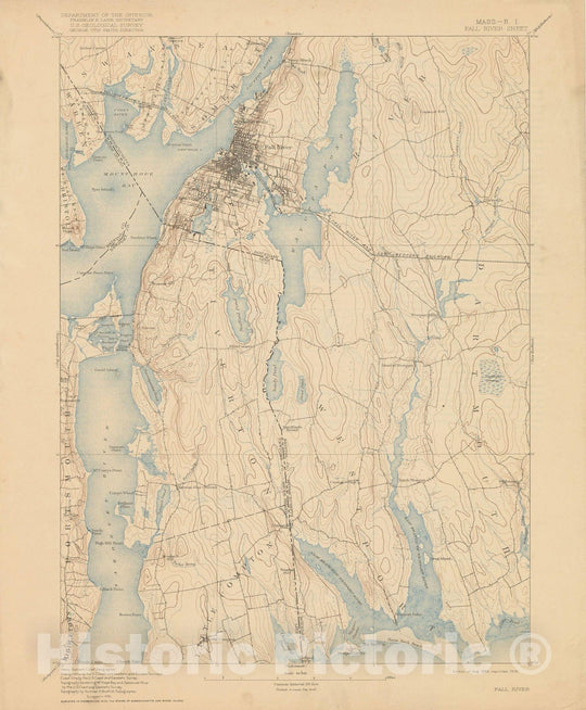 Historic Map : USGS 7.5 Minute Sheets and Quadrangles, Fall River & Tiverton & Westport 1918 Topographic Map , Vintage Wall Art