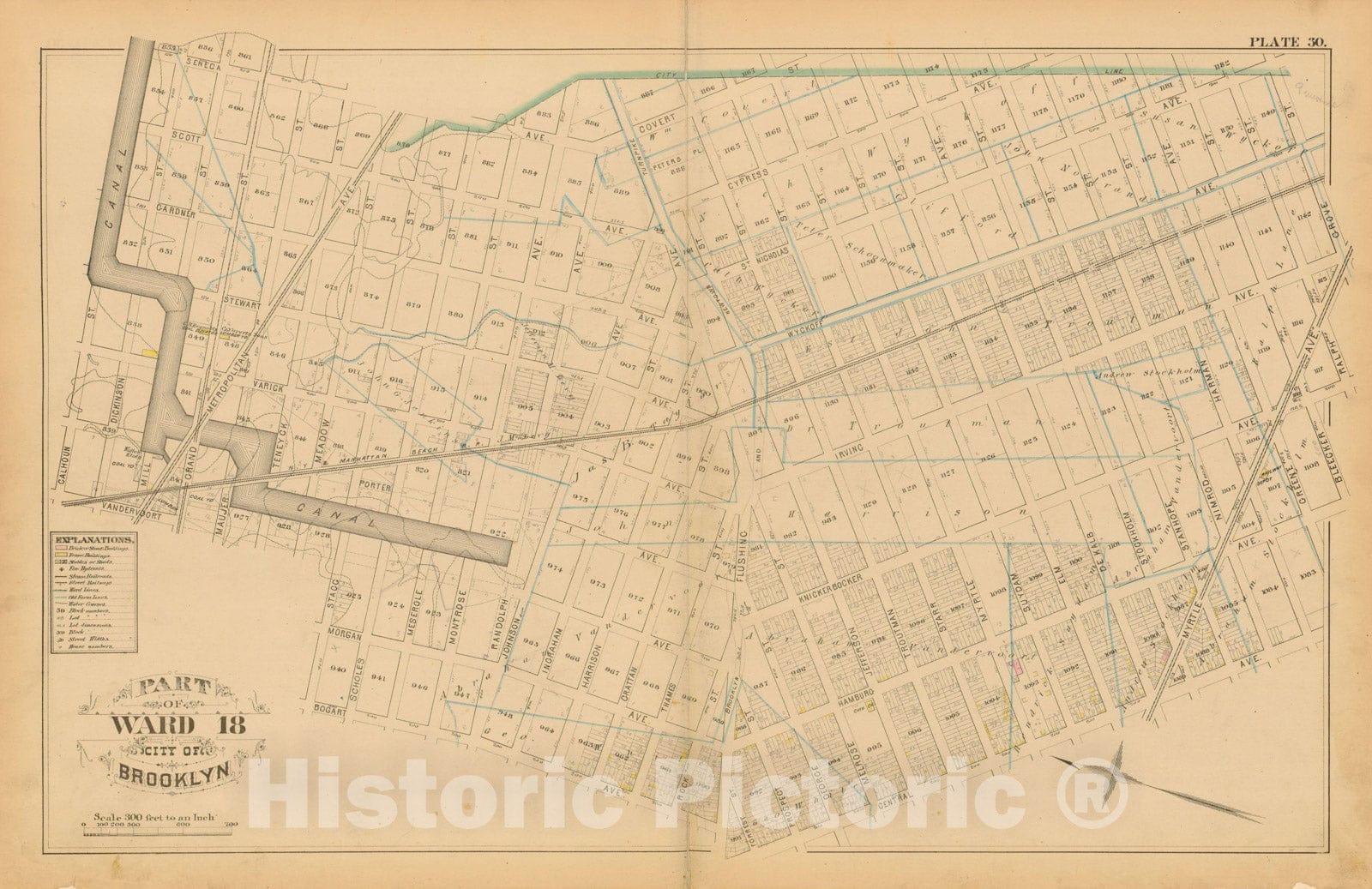 Historic Map : Atlas Entire City of Brooklyn Complete in One Volume, Brooklyn 1880 Plate 030 , Vintage Wall Art