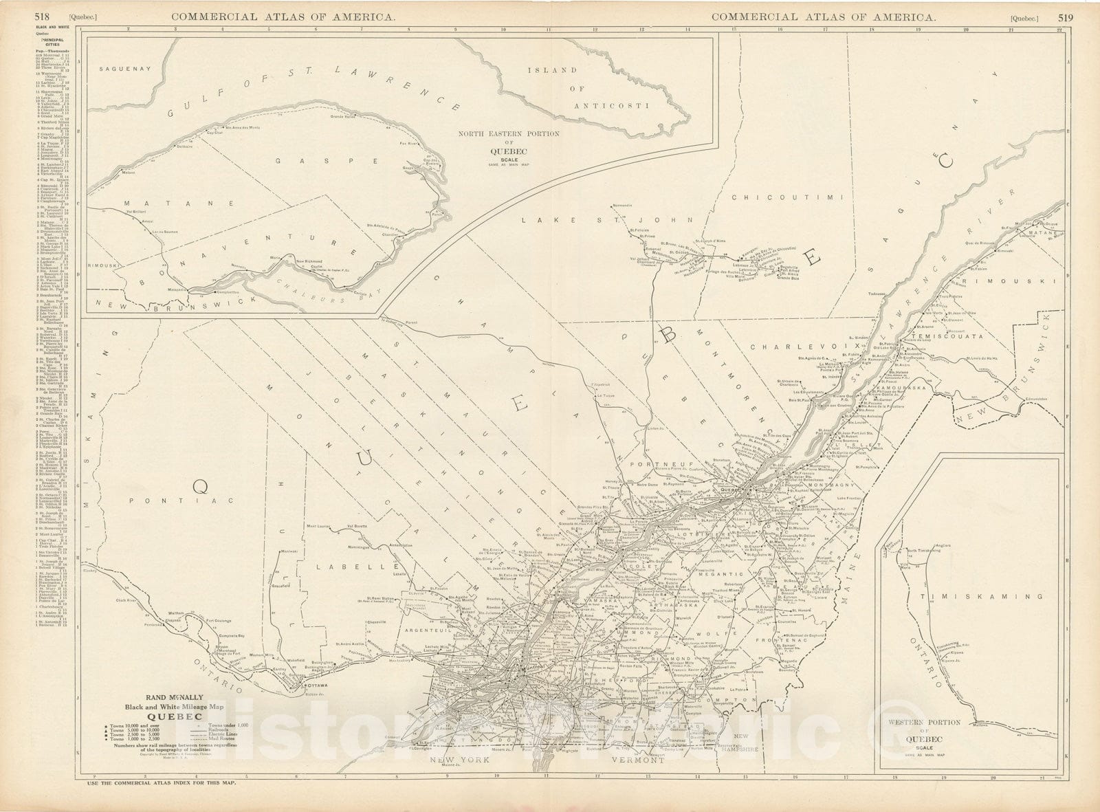 Historic Map : Commercial Atlas of America, 56th Edition, Quebec 1925 , Vintage Wall Art