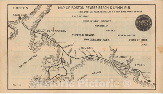 Historic Map : Boston, Revere Beach & Lynn RR 1939 Transit Railroad Catography , Vintage Wall Art