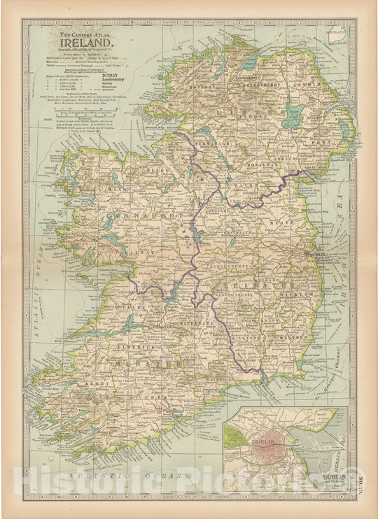 Historic Map : Ireland 1914 , Century Atlas of the World, Vintage Wall Art