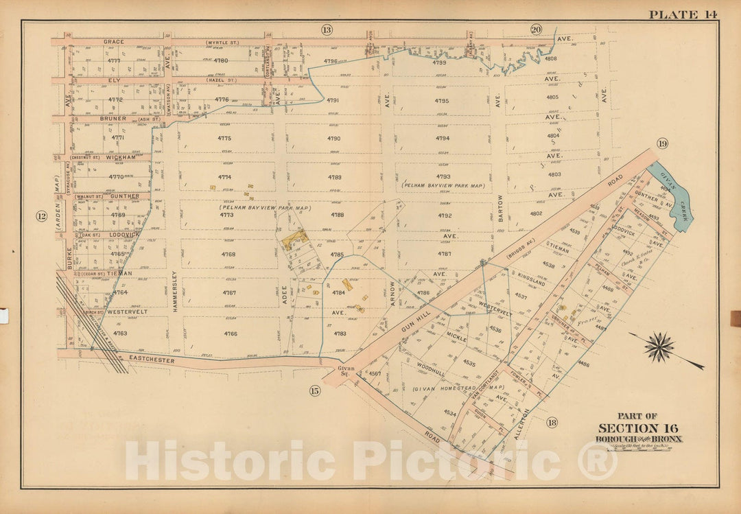 Historic Map : Atlas City of NY, Borough of The Bronx, Annexed District, The Bronx 1913 Plate 014 , Vintage Wall Art