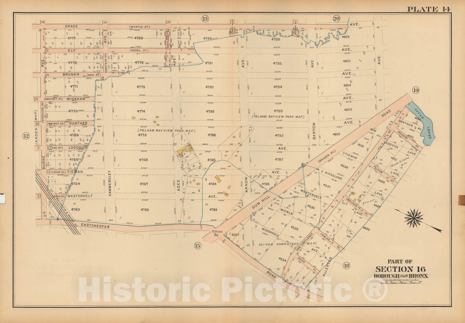 Historic Map : Atlas City of NY, Borough of The Bronx, Annexed District, The Bronx 1913 Plate 014 , Vintage Wall Art