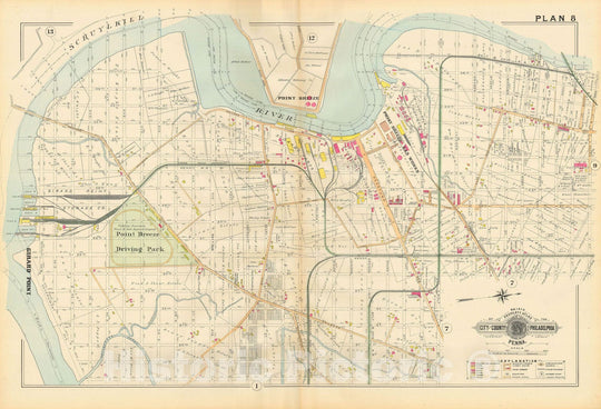 Historic Map : Baist's Property Atlas of Philadelphia, Philadelphia 1895 Plate 008 , Vintage Wall Art