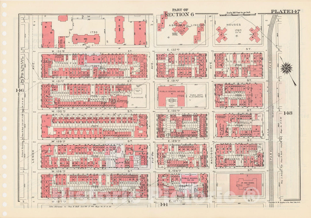 Historic Map : Manhattan Land Book 1955 - Updated Through Nov 7th, New York City 1975 Plate 147 , v2, Vintage Wall Art