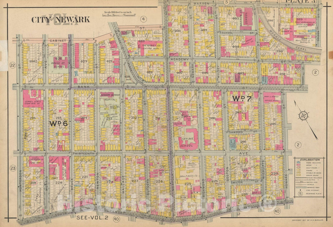 Historic Map : Atlas of Newark, Volume 1, Newark 1911 Plate 003 , Vintage Wall Art