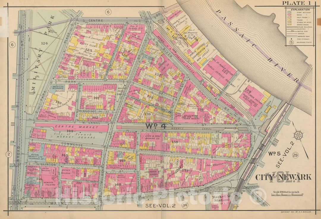 Historic Map : Atlas of Newark, Volume 1, Newark 1911 Plate 001 , Vintage Wall Art