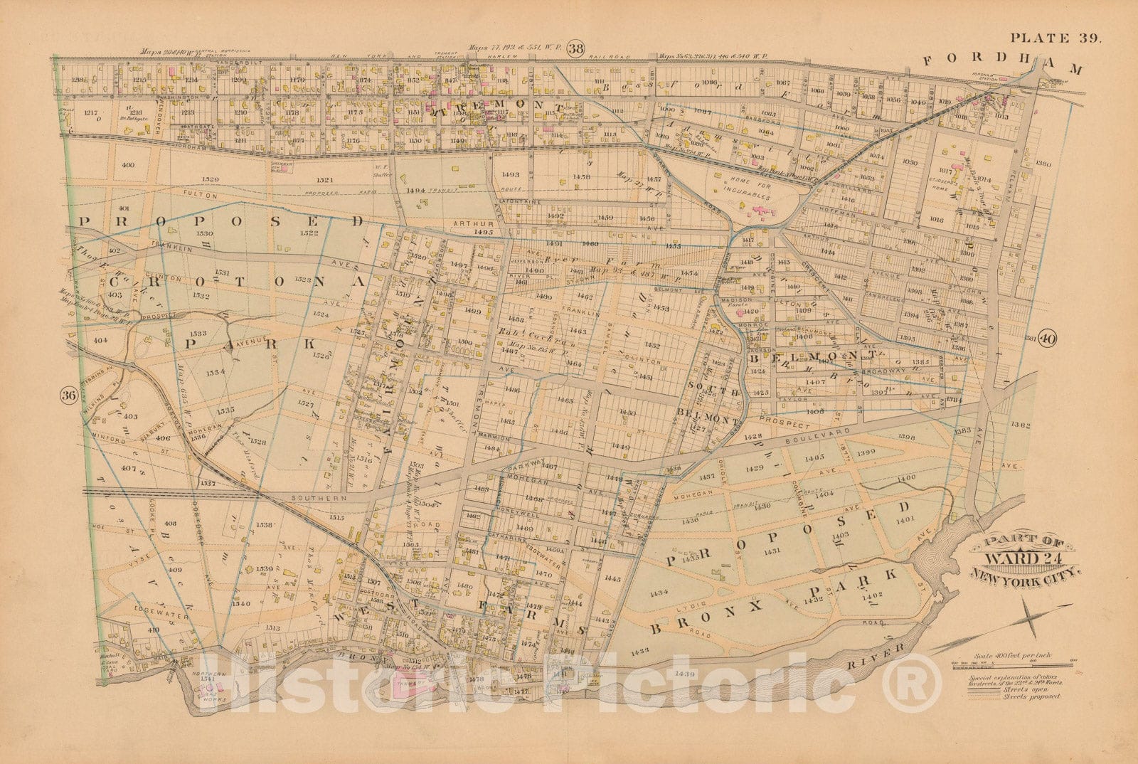 Historic Map : New York City & The Bronx 1885 Plate 039 , Robinson's Atlas City of New York , Vintage Wall Art