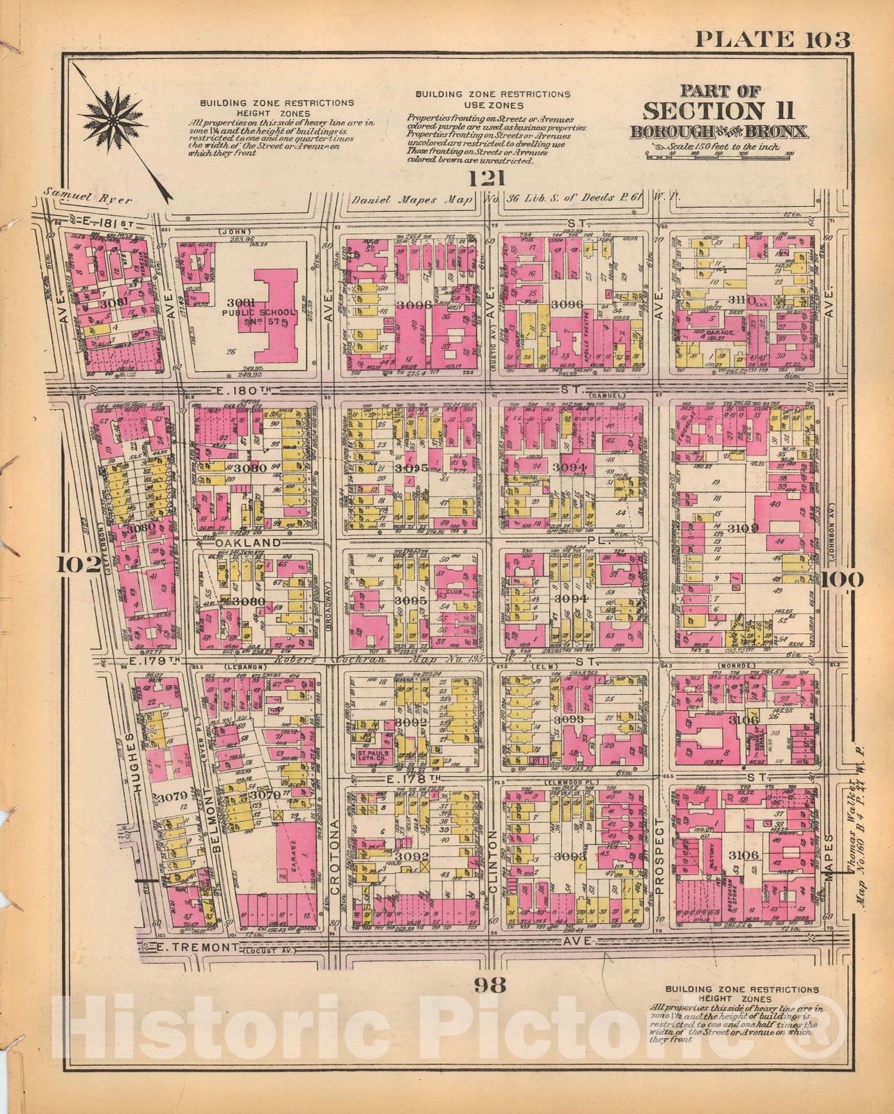 Historic Map : Borough of The Bronx, Sections 9-13, The Bronx 1928 Plate 103 , Vintage Wall Art