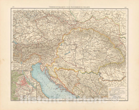 Historic Map : Hungary & Slovakia 1899 , Andrees Allgemeiner Handatlas , Vintage Wall Art