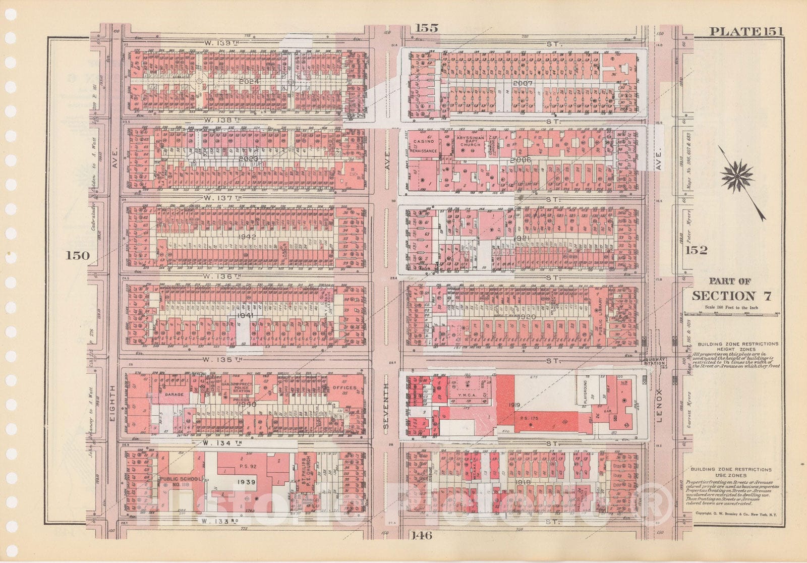 Historic Map : Manhattan Land Book 1955 - Updated Through Nov 7th, New York City 1975 Plate 151 , Vintage Wall Art