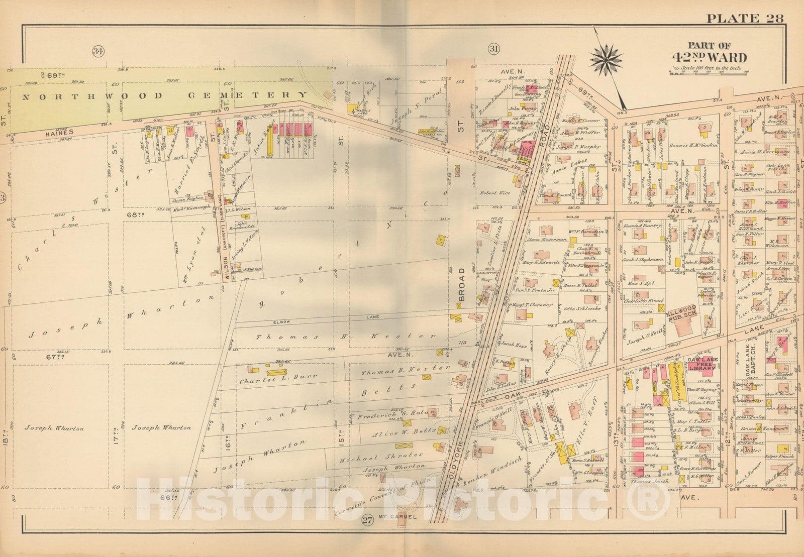 Historic Map : Atlas City of Philadelphia, 42nd Ward, Philadelphia 1913 Plate 028 , Vintage Wall Art