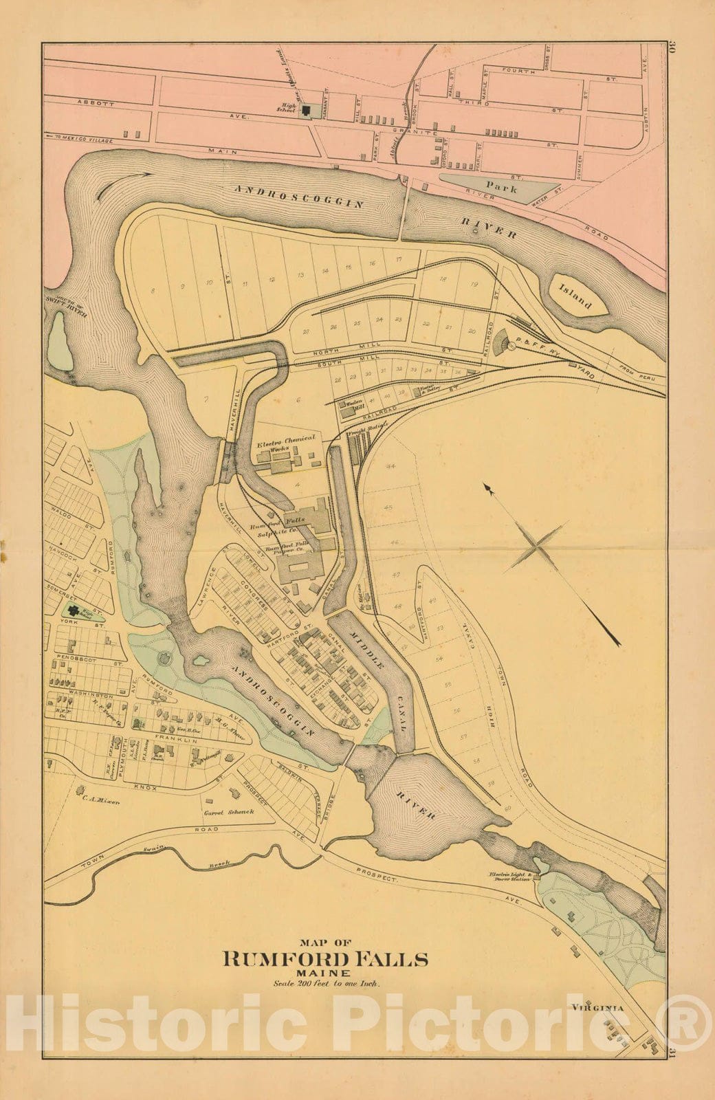 Historic Map : Atlas State of Maine, Rumford Falls 1894-95 , Vintage Wall Art