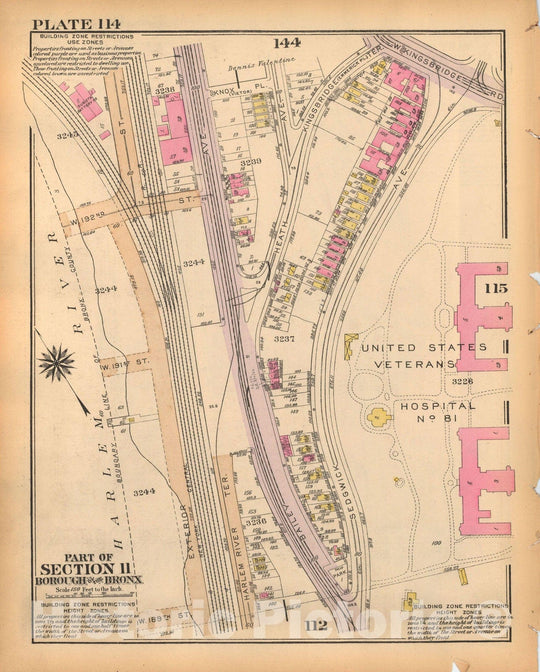 Historic Map : Borough of The Bronx, Sections 9-13, The Bronx 1928 Plate 114 , Vintage Wall Art