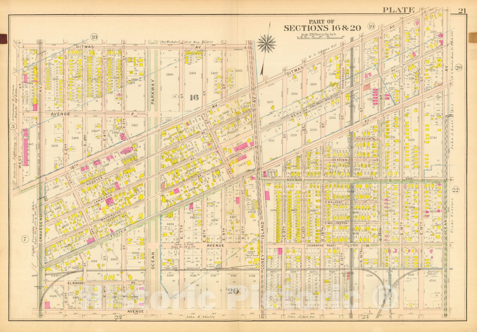 Historic Map : Vol. 2, Brooklyn 1907 Plate 021 , Atlas Borough of Brooklyn , Vintage Wall Art