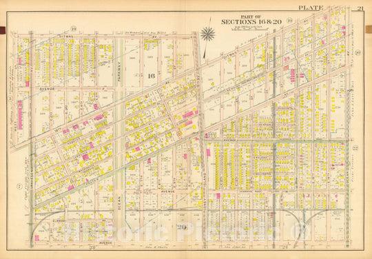 Historic Map : Vol. 2, Brooklyn 1907 Plate 021 , Atlas Borough of Brooklyn , Vintage Wall Art