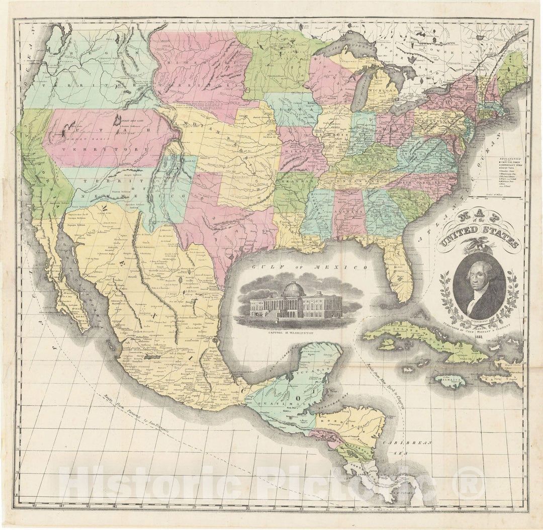 Historic Map : United States 1853 , Vintage Wall Art