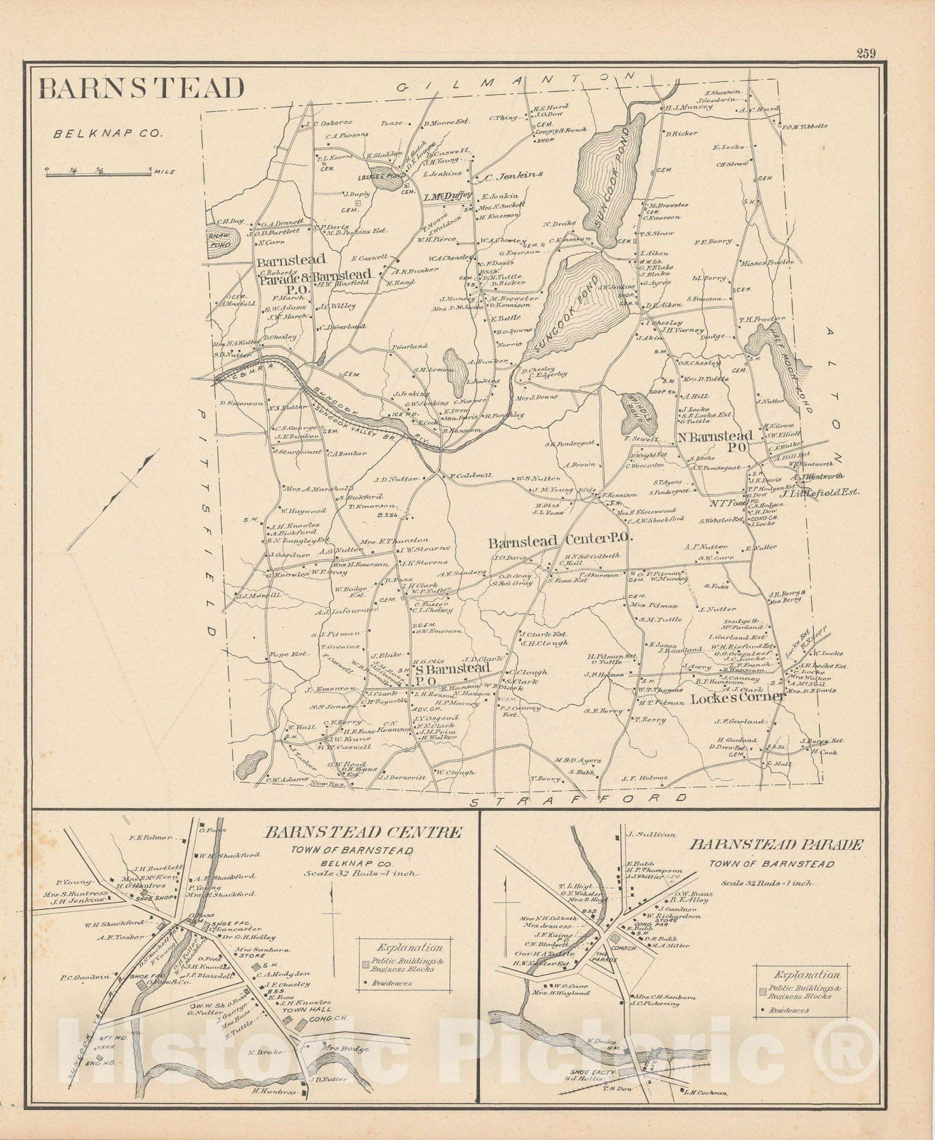 Historic Map : Barnstead 1892 , Town and City Atlas State of New Hampshire , Vintage Wall Art