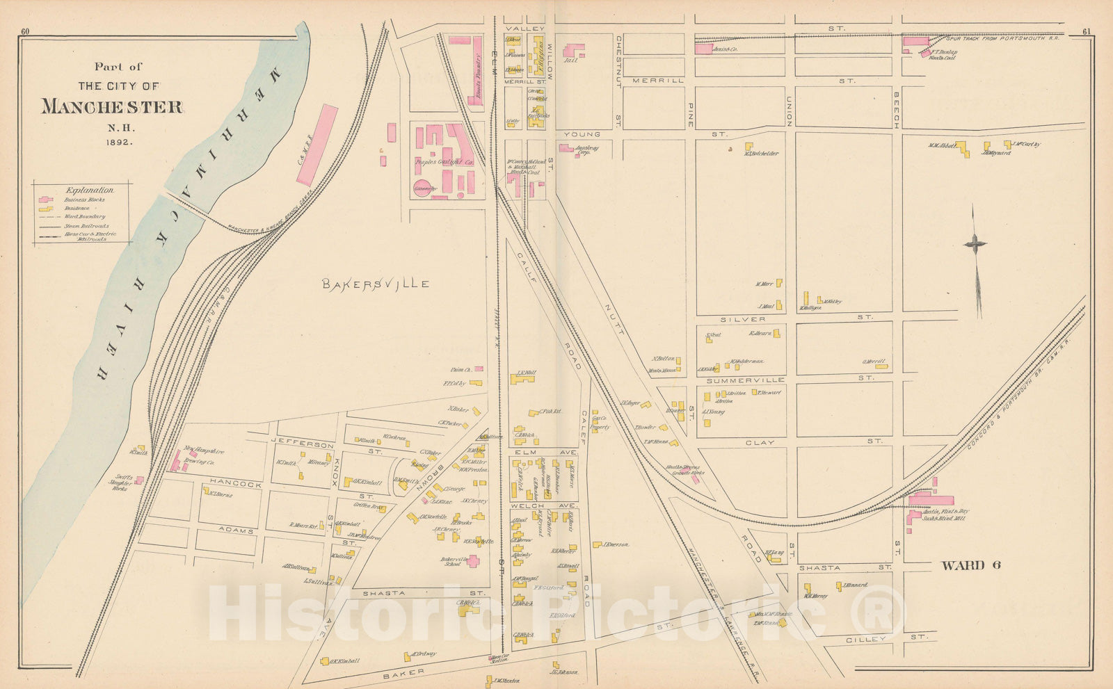 Historic Map : Manchester 1892 , Town and City Atlas State of New Hampshire , v7, Vintage Wall Art