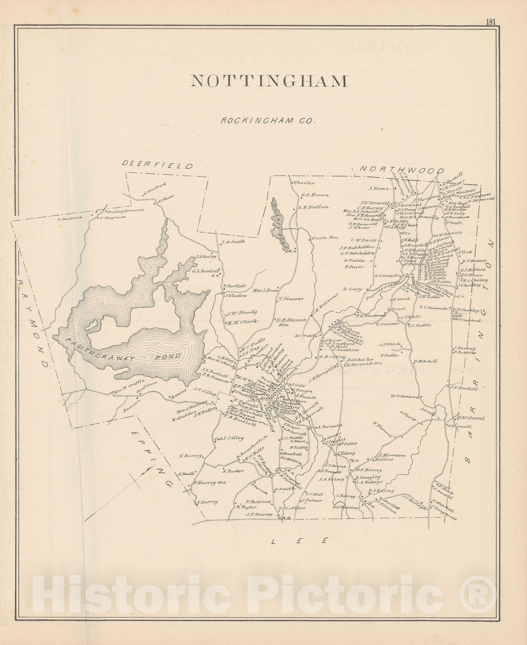 Historic Map : Nottingham 1892 , Town and City Atlas State of New Hampshire , Vintage Wall Art