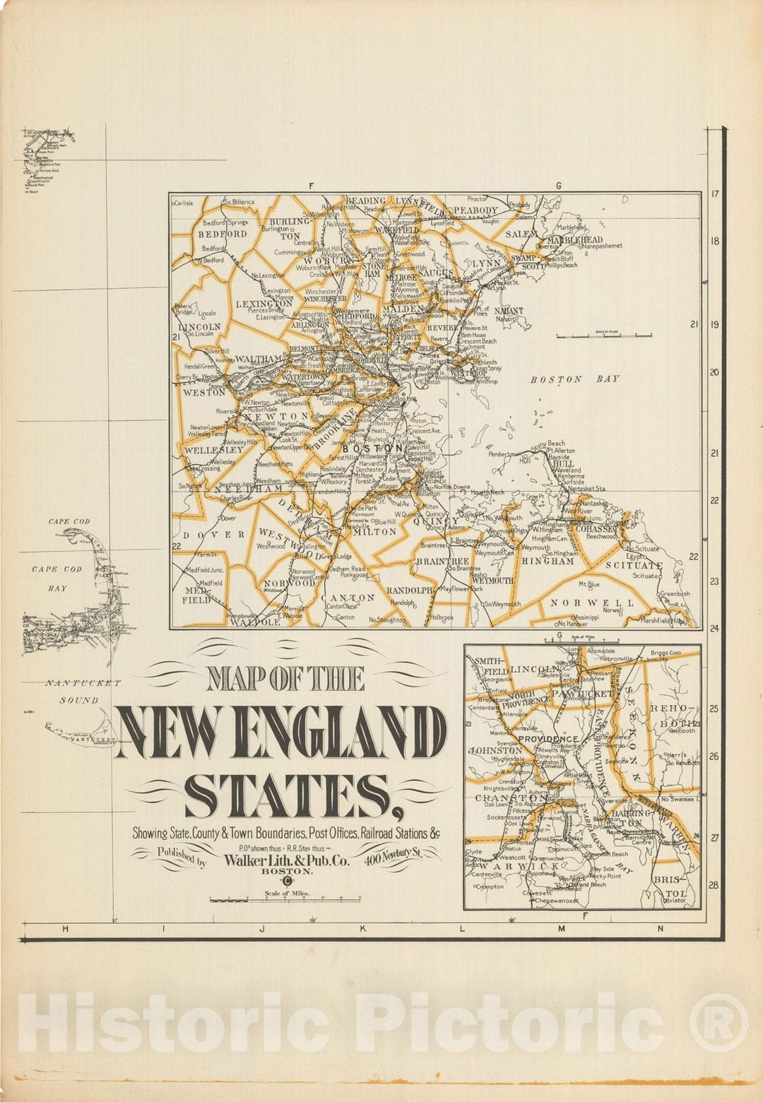 Historic Map : Southeast New England 1900 , Northeast U.S. State & City Maps , Vintage Wall Art