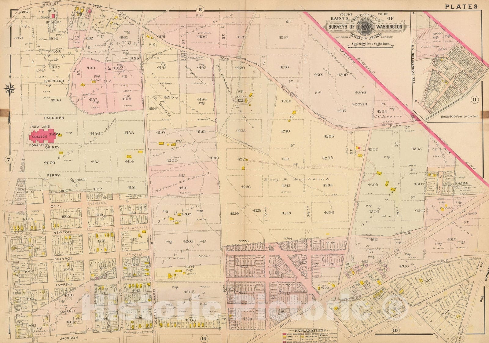 Historic Map : Atlas of Washington D.C. Volume 4 (NE, SE), Washington 1907 Plate 009 , Vintage Wall Art