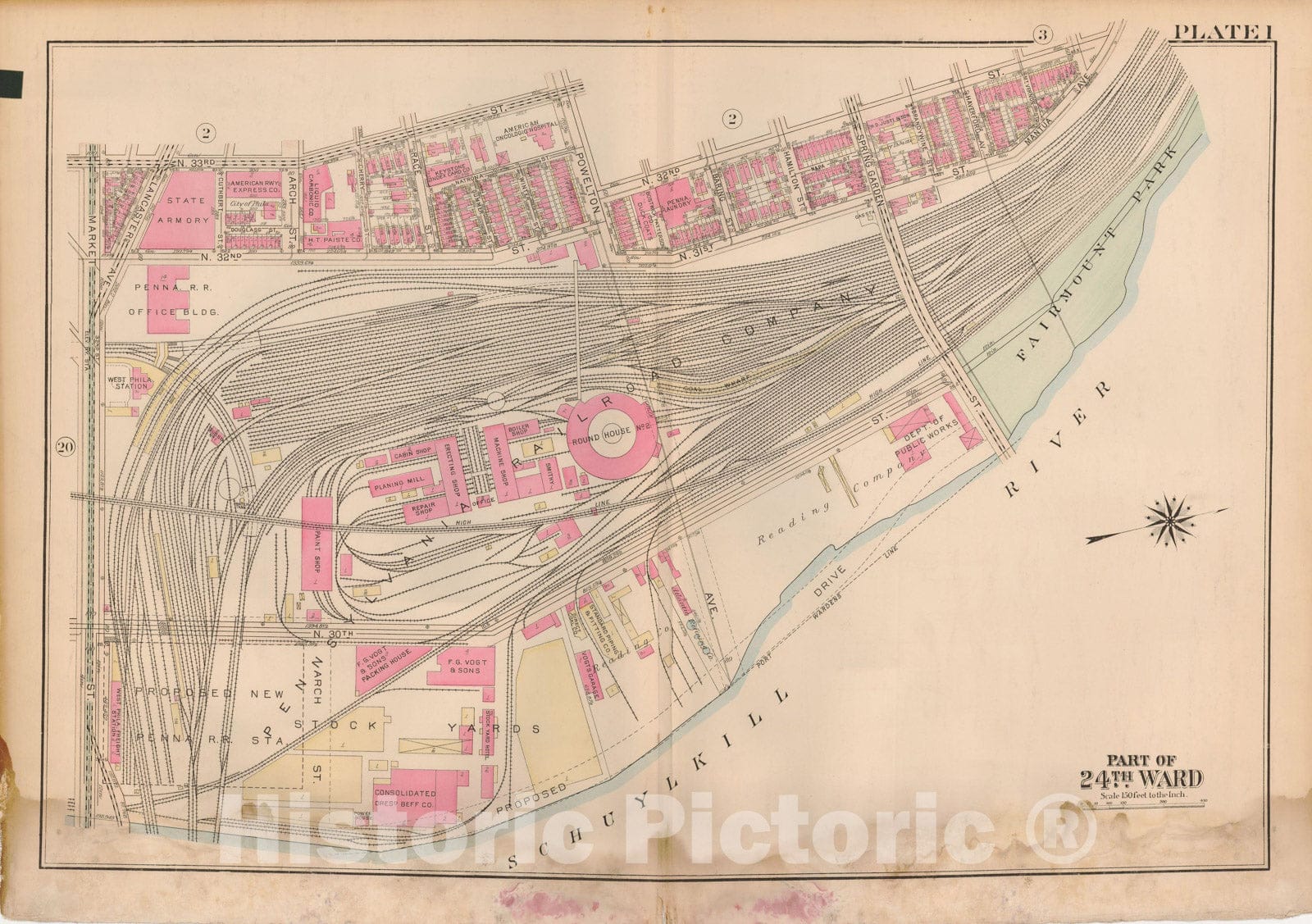 Historic Map : Atlas City of Philadelphia Wards 24,27,34,40,44&46 West Philadelphia, West Philadelphia 1927 Plate 001 , Vintage Wall Art