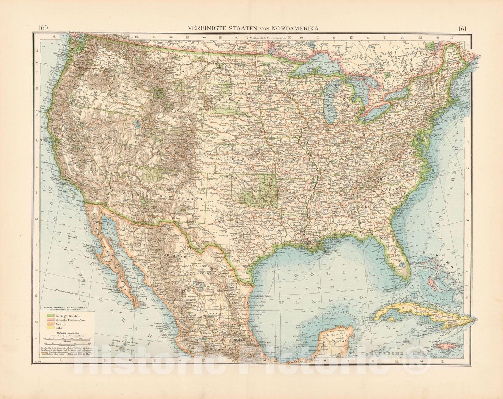 Historic Map : United States 1899 , Andrees Allgemeiner Handatlas , Vintage Wall Art