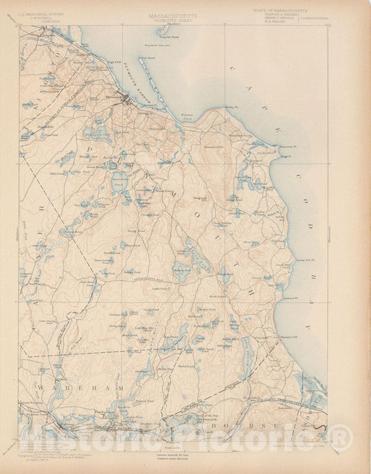 Historic Map : Bourne & Carver & Plymouth & Wareham 1904 Topographic Map , Vintage Wall Art