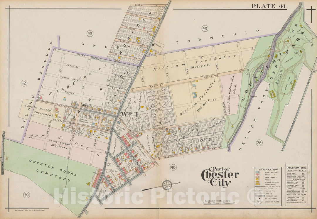 Historic Map : Atlas of Delaware County, West of Ridley Creek, Vol. Two, Chester City 1913 Plate 041 , Vintage Wall Art