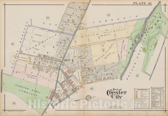 Historic Map : Atlas of Delaware County, West of Ridley Creek, Vol. Two, Chester City 1913 Plate 041 , Vintage Wall Art