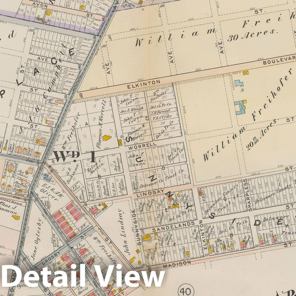 Historic Map : Atlas of Delaware County, West of Ridley Creek, Vol. Two, Chester City 1913 Plate 041 , Vintage Wall Art