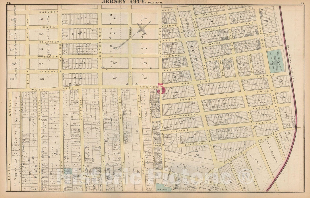 Historic Map : Combined Atlas State of New Jersey & The County of Hudson, Jersey City 1873 Plate Q , Vintage Wall Art