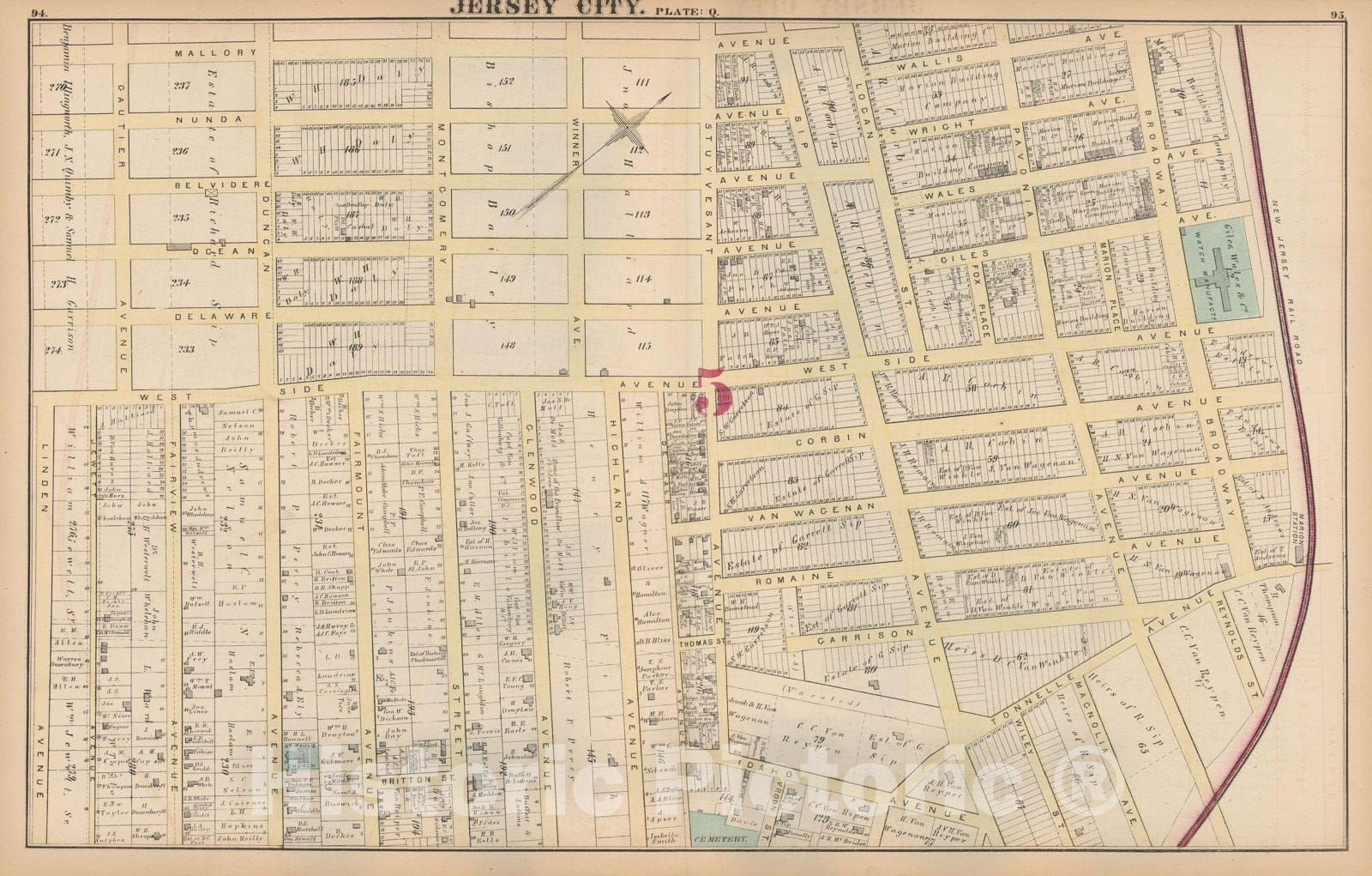 Historic Map : Combined Atlas State of New Jersey & The County of Hudson, Jersey City 1873 Plate Q , Vintage Wall Art