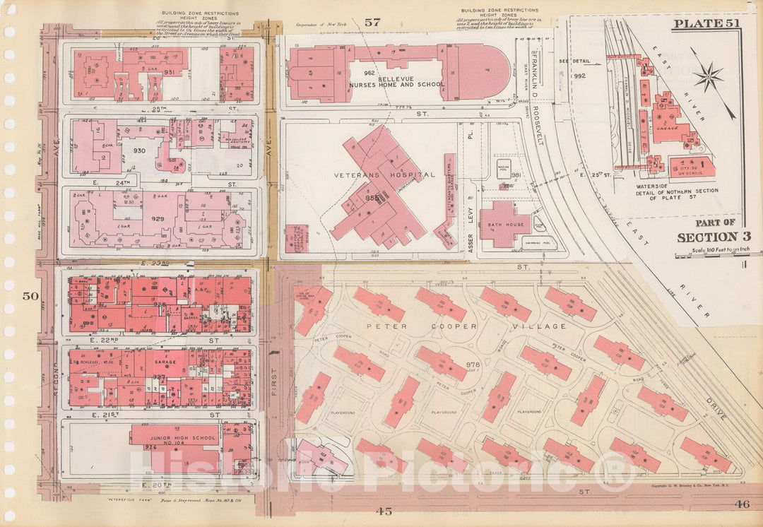 Historic Map : Manhattan Land Book 1955 - Updated Through Nov 7th, New York City 1975 Plate 051 , Vintage Wall Art