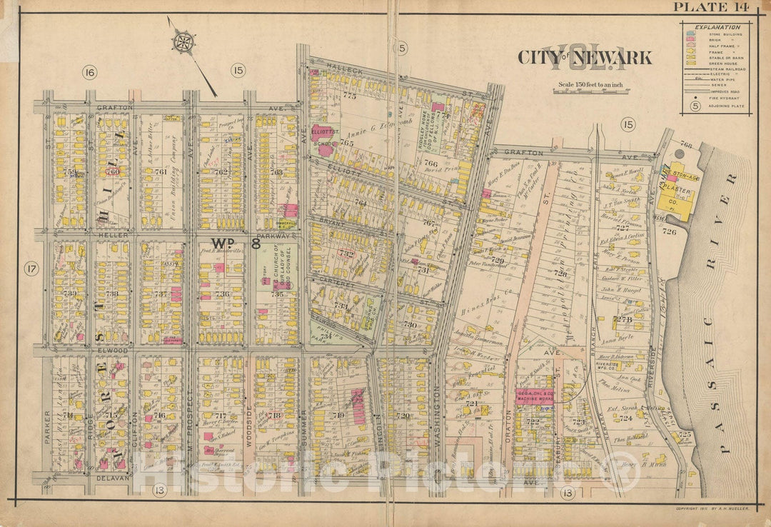 Historic Map : Atlas of Newark, Volume 1, Newark 1911 Plate 014 , Vintage Wall Art