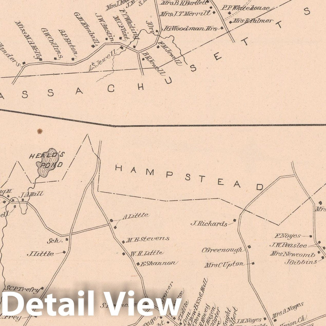 Historic Map : Atkinson & South Hampton 1892 , Town and City Atlas State of New Hampshire , Vintage Wall Art