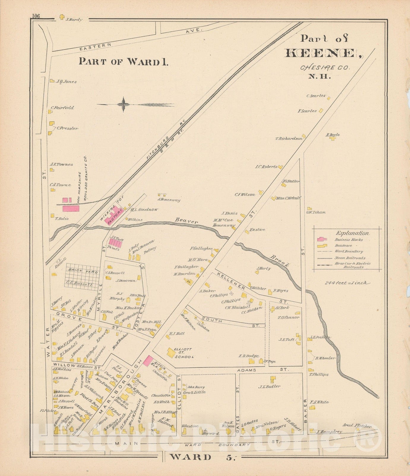 Historic Map : Keene 1892 , Town and City Atlas State of New Hampshire , v2, Vintage Wall Art