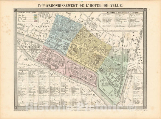 Historic Map : Europe, Paris 1860 4th Arrondissement , Vintage Wall Art