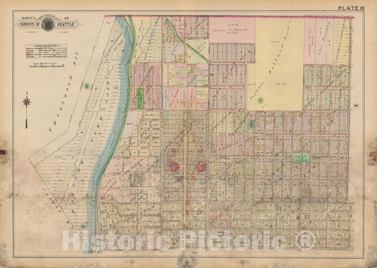 Historic Map : Real Estate Atlas of Surveys of Seattle, Seattle 1912 Plate 019 , Vintage Wall Art