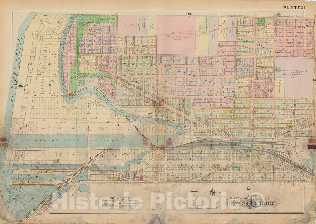 Historic Map : Real Estate Atlas of Surveys of Seattle, Seattle 1912 Plate 021 , Vintage Wall Art