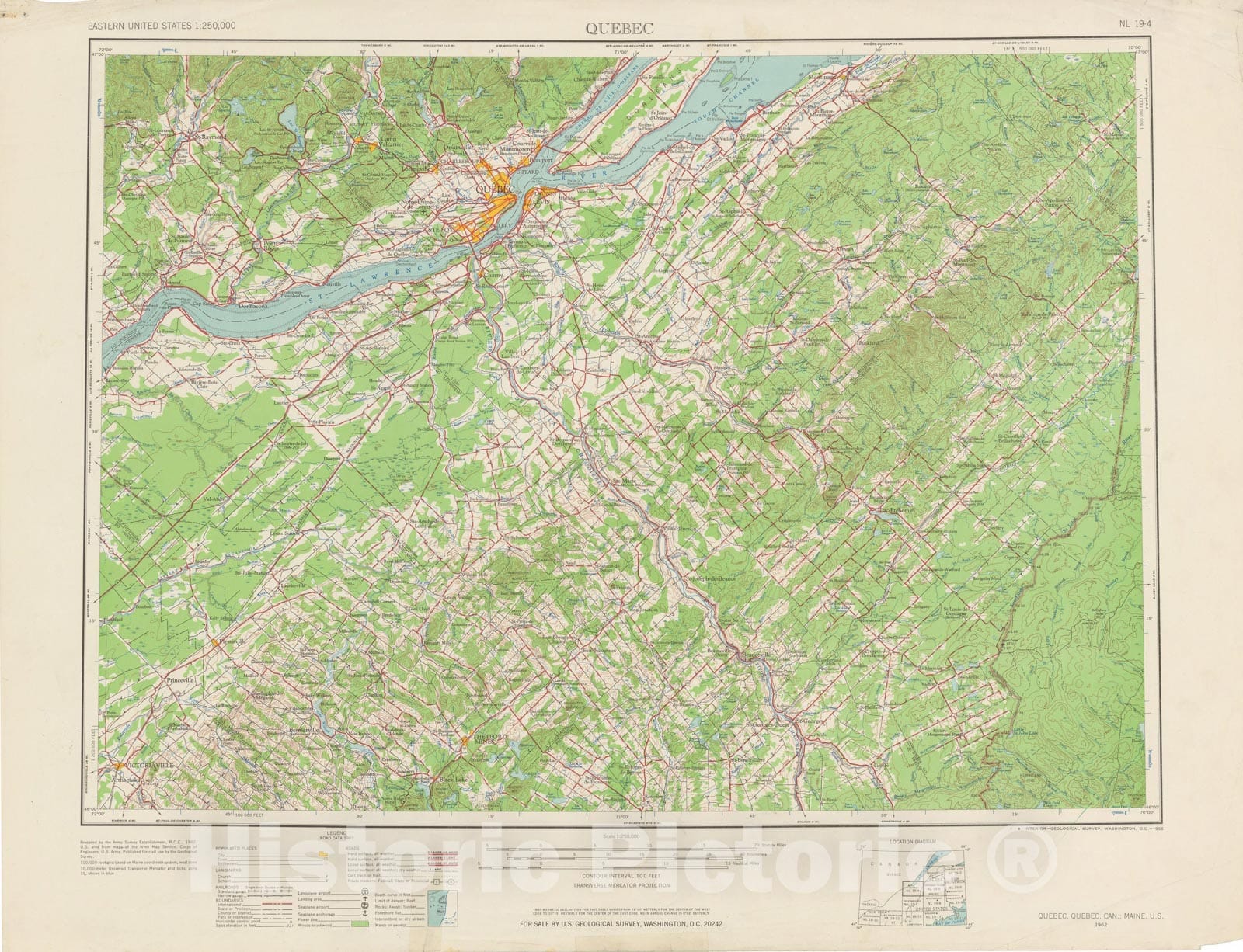 Historic Map : USGS 1:250,000 Topographic Maps, Quebec 1966 , Vintage Wall Art