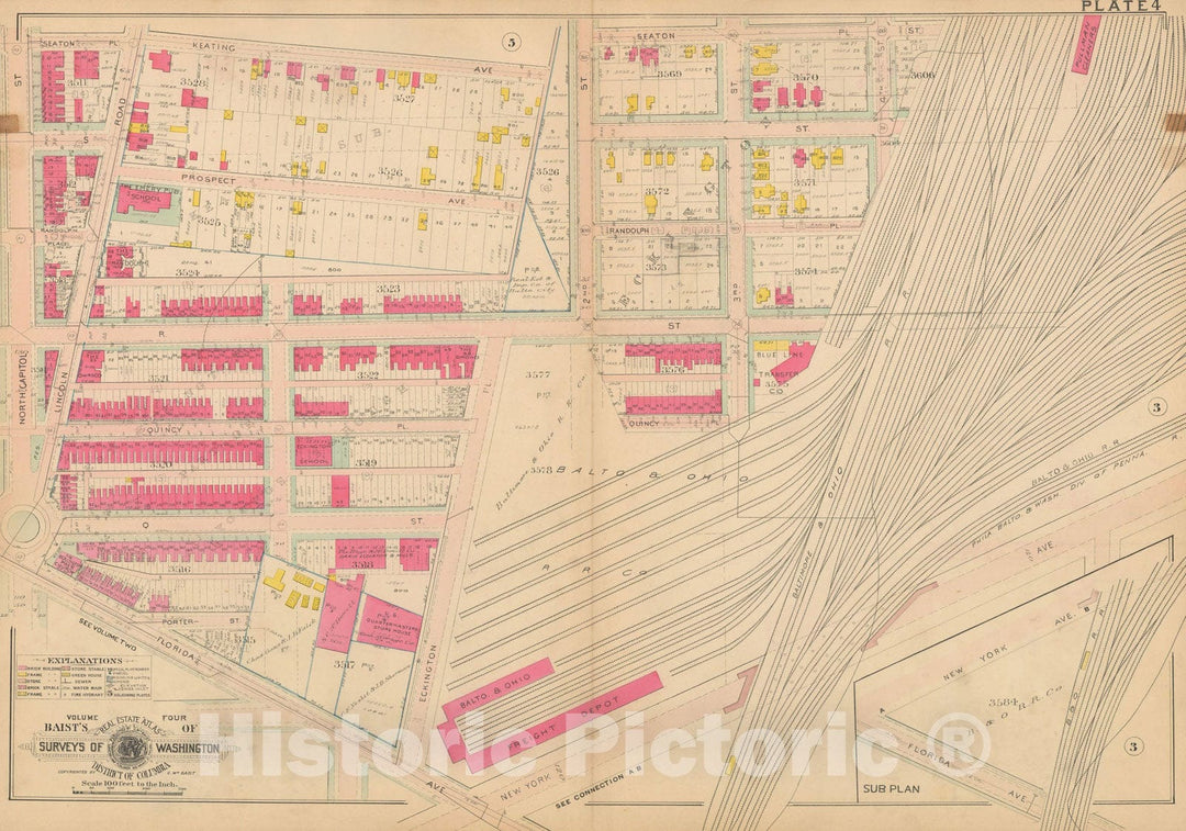 Historic Map : Atlas of Washington D.C. Volume 4 (NE, SE), Washington 1907 Plate 004 , Vintage Wall Art