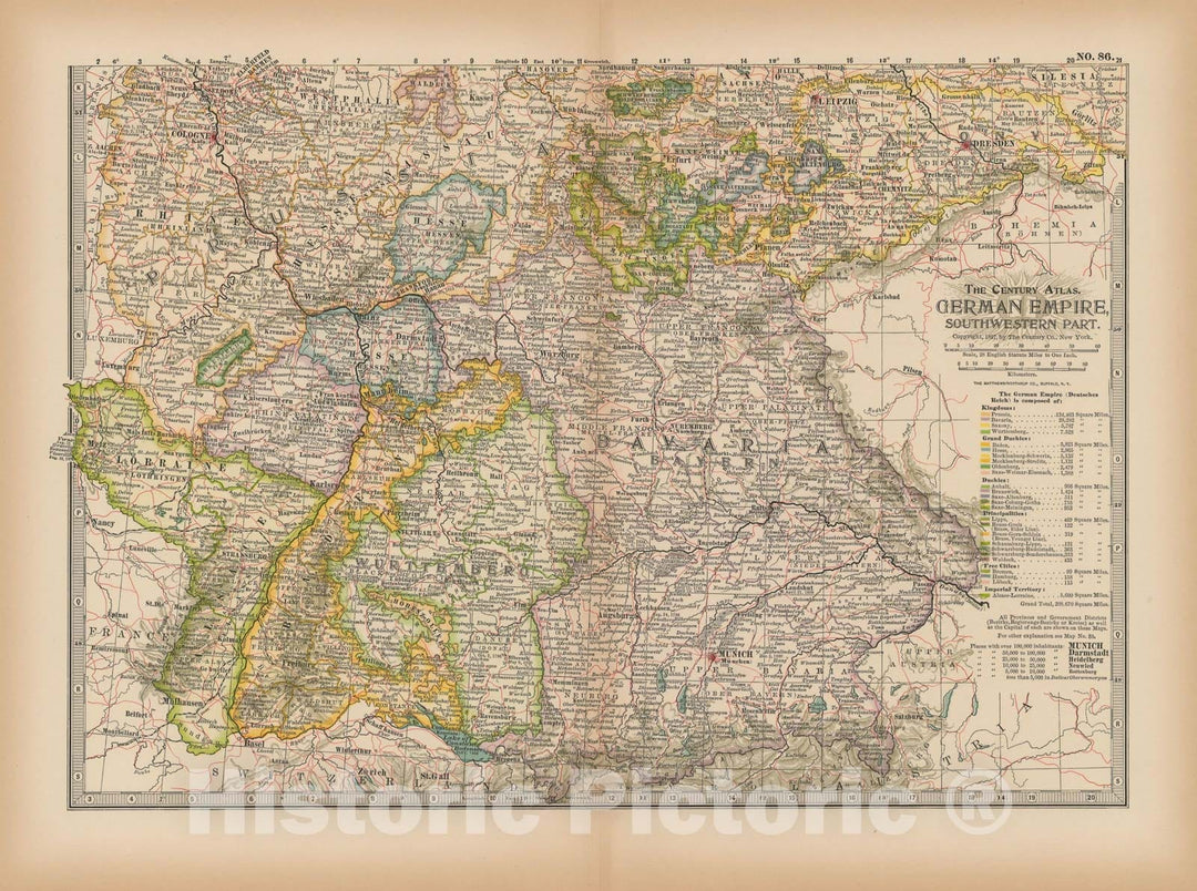 Historic Map : Germany 1897 , The Century Atlas World , v2, Vintage Wall Art